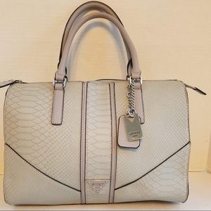 Guess Gray Croc Embossed Faux Leather Satchel